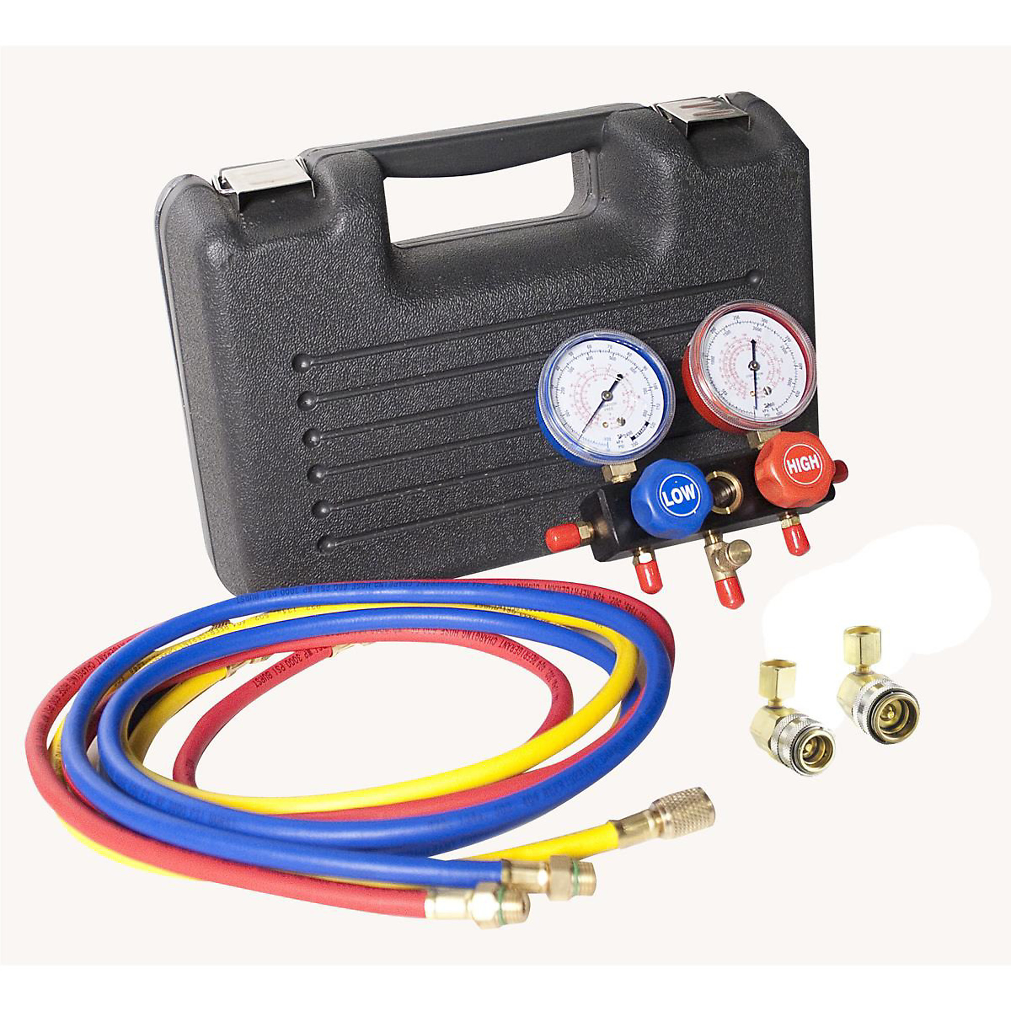 FJC R134a Aluminum Manifold — Sight Glass, 72in. Hoses, Quick Couplers, Carrying Case, Model# FJC6761P